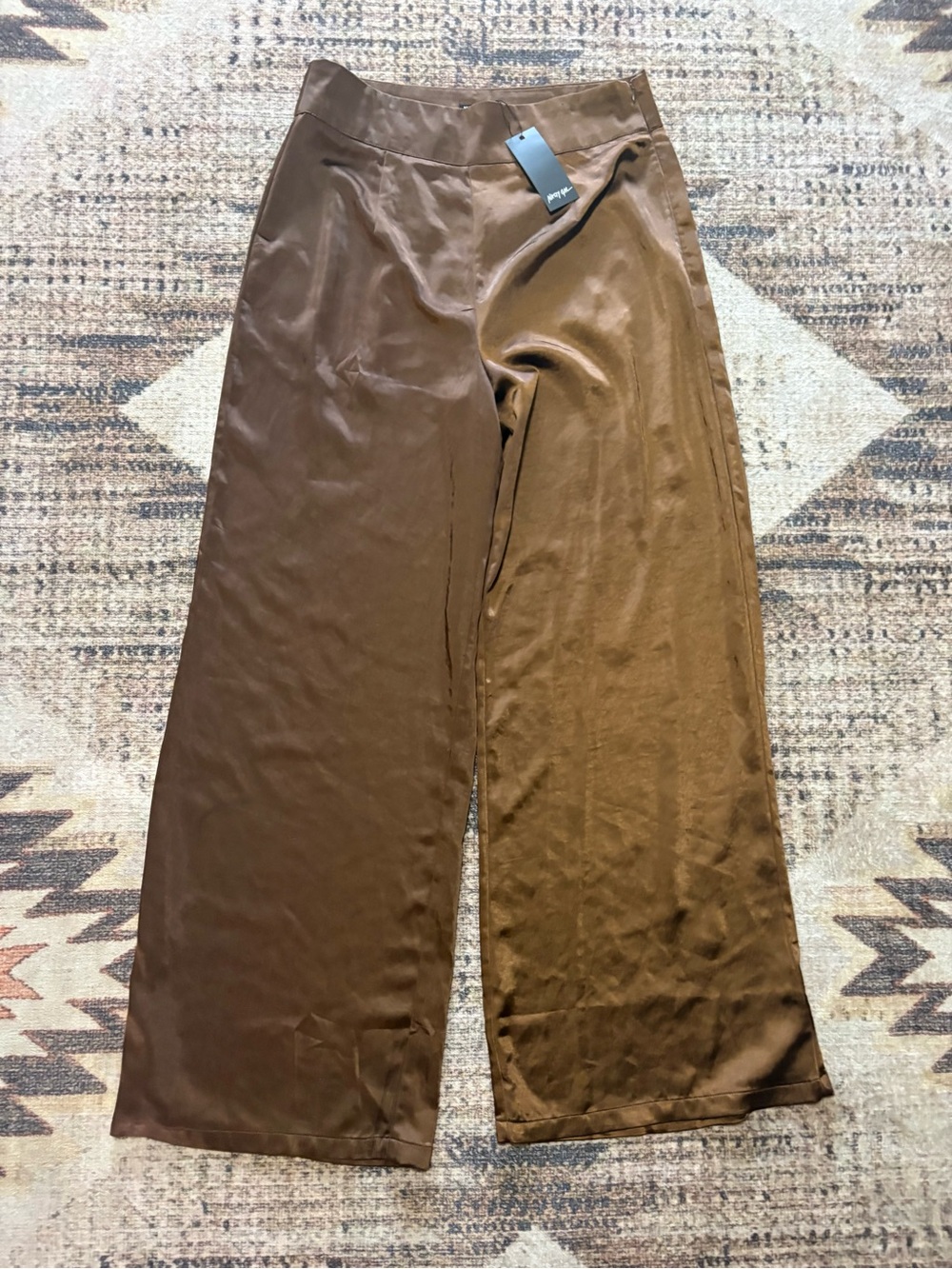 Nasty Gal NWT Satin Wide Leg High Waisted Chocolate Pants Size 12